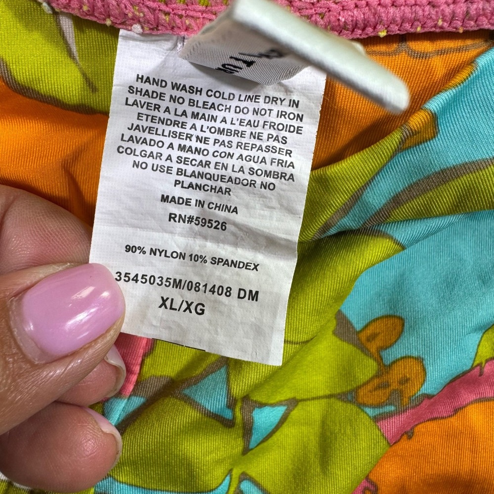 Trina Turk Floral Wide Leg Lounge Pants Orange Pink Greek Key Stripe XL - Picture 5 of 9